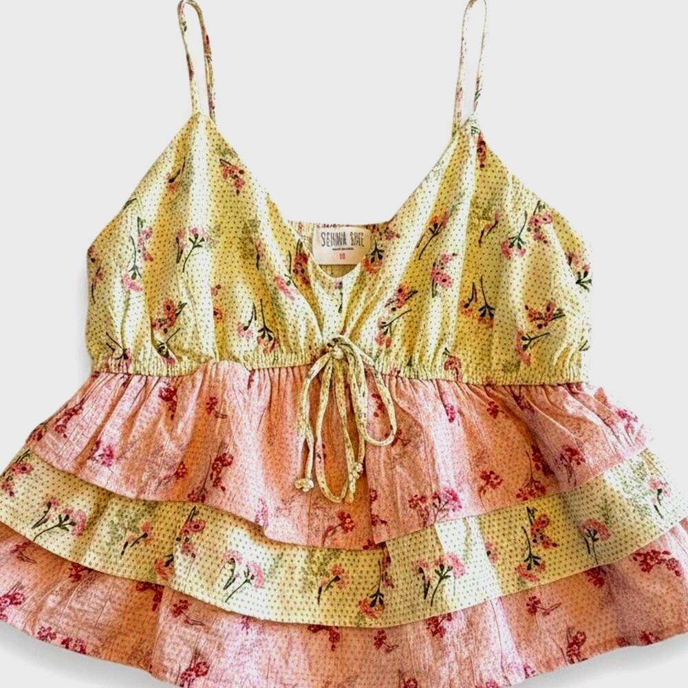 NEW floral tiered babydoll cami ruffles Coquette Fairy festival Boho Y2K Sexy M